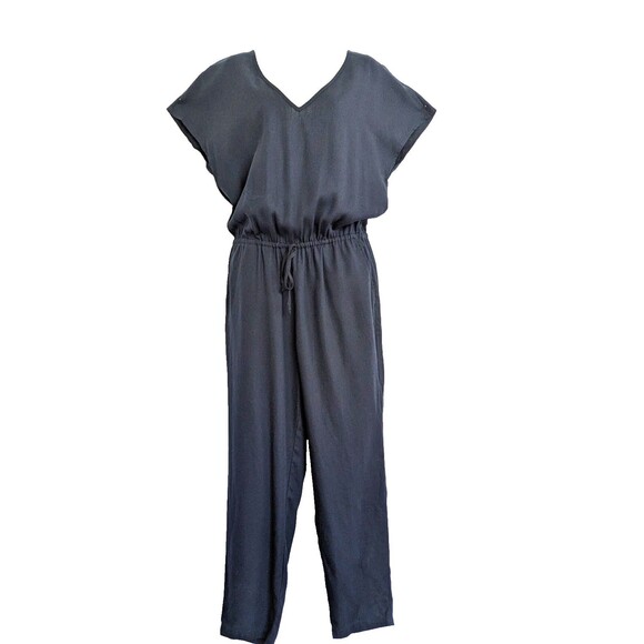 J. Crew Relaxed Jumpsuit S Linen Lyocell Drawstring Navy Blue Comfy Flowy - Picture 2 of 15